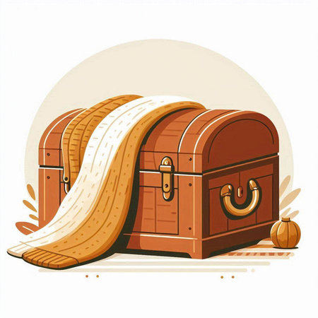 Vector illustration of a treasure chest with a wooden handle. Cartoon style.のイラスト素材