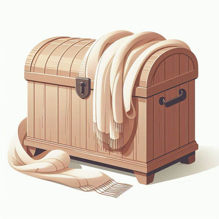 Wooden chest and towel on a white background. Vector illustration.のイラスト素材