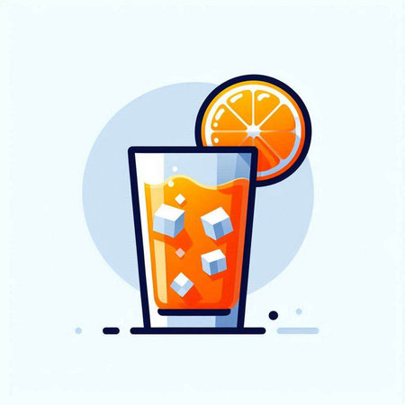 Orange juice in a glass with ice cubes. Vector flat illustration.のイラスト素材