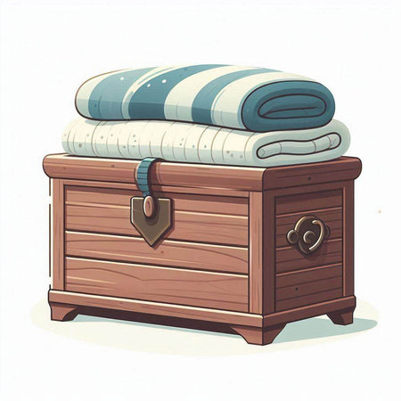 Illustration of a wooden chest with a stack of towels and a heartのイラスト素材