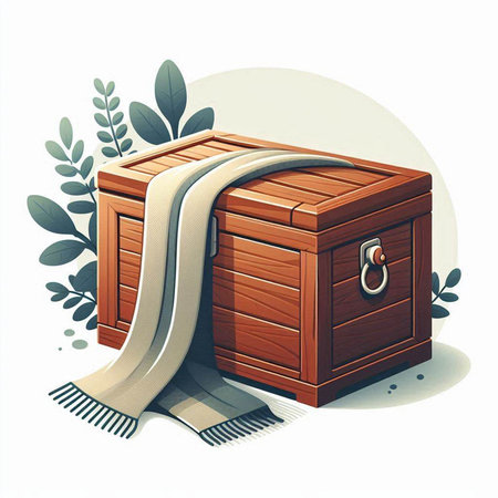 Wooden chest with a scarf on a white background. Vector illustration.のイラスト素材
