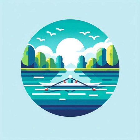 Kayak on the lake. Vector illustration in a flat style.のイラスト素材