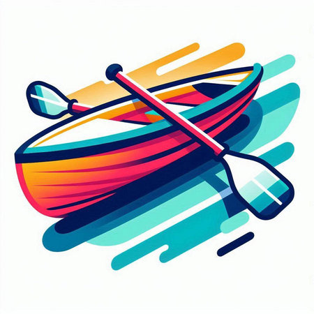 kayak and paddle on the background of colored stripes. Vector illustrationのイラスト素材