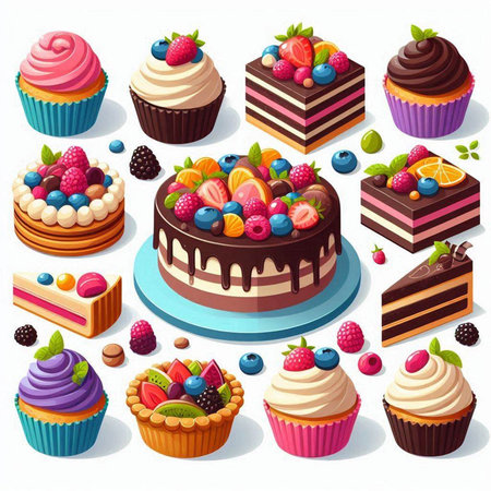 Cupcakes and muffins with different fillings. Vector illustrationのイラスト素材
