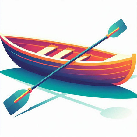 Illustration of a boat with a paddle on a white background.のイラスト素材