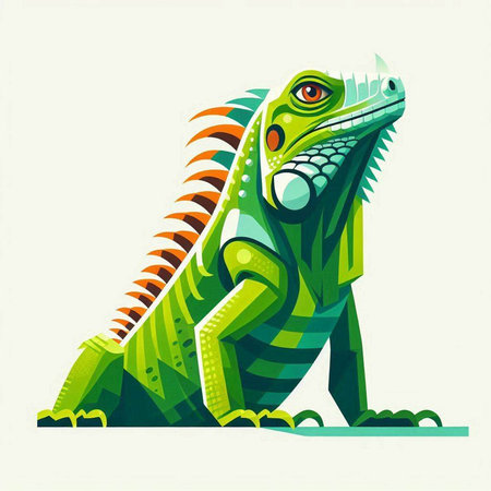 Green iguana on a white background. Vector illustration of an iguana.のイラスト素材