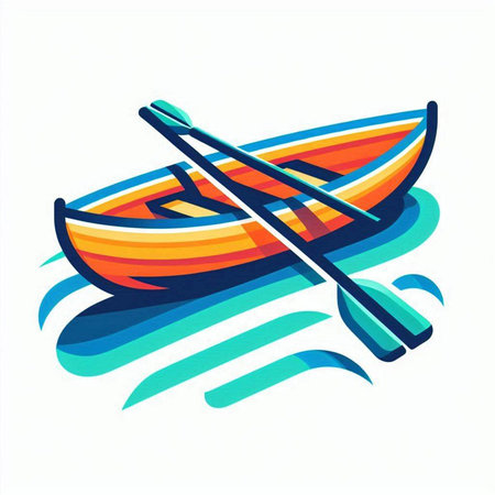 Illustration of a boat with a paddle on a white background.のイラスト素材