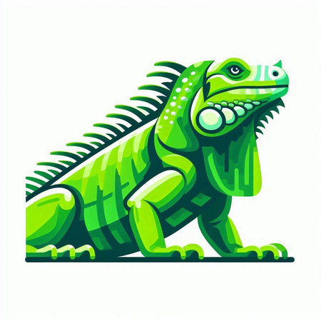 Green iguana isolated on white background. Cartoon style vector illustration.のイラスト素材