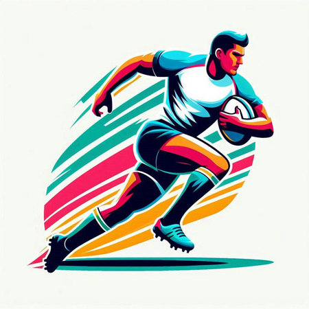 Rugby player with ball. Vector illustration of rugby player.のイラスト素材