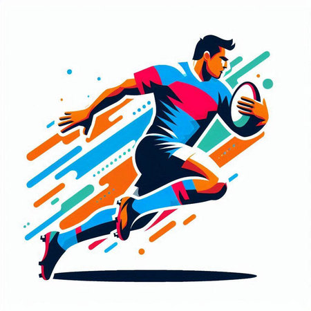 Rugby player running with ball. Colorful abstract vector illustration.のイラスト素材