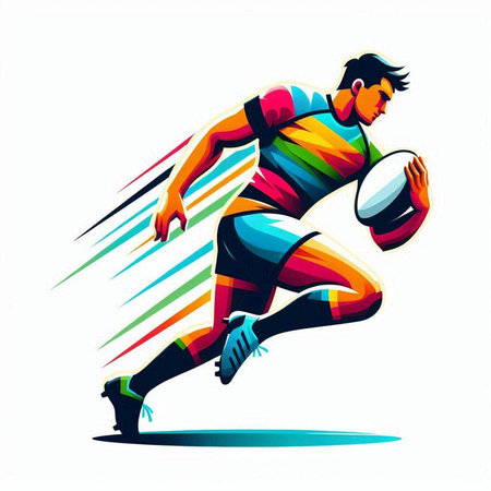 vector illustration of a rugby player running with ball in his hands.のイラスト素材