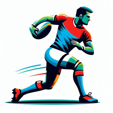 Rugby player running with ball. Colorful vector illustration.のイラスト素材