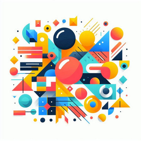 Abstract colorful geometric composition with circles, lines and triangles. Vector illustrationのイラスト素材