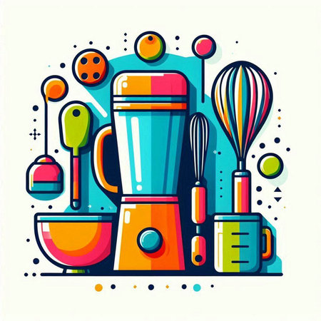 Kitchen utensils. Colorful vector illustration in flat styleのイラスト素材