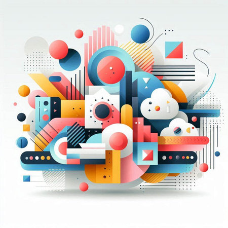 Abstract colorful geometric composition with circles, squares and rectangles. Vector illustrationのイラスト素材