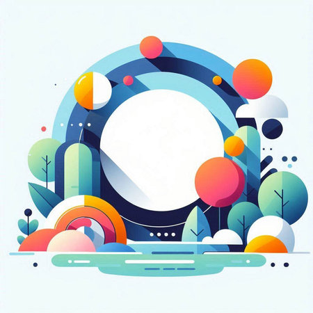 Abstract colorful background with circles and trees. Vector illustration. Suitable for your design.のイラスト素材