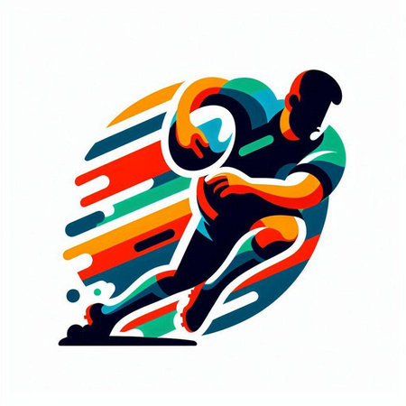 Rugby player with ball, vector illustration on white background.のイラスト素材