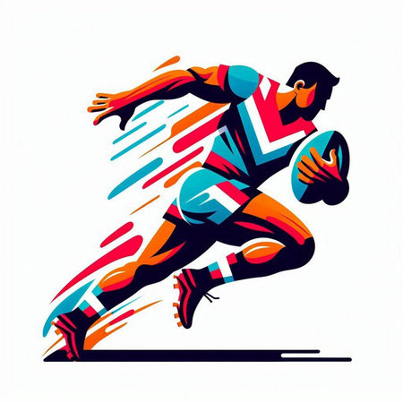 Rugby player with ball. Vector illustration. Retro style.のイラスト素材