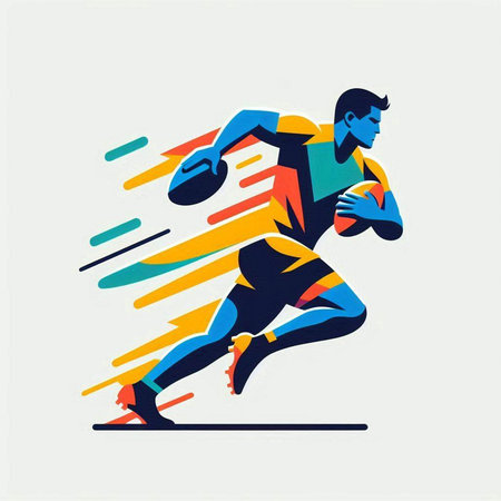 Athlete running with ball. Sportsman in motion. Vector illustration.のイラスト素材