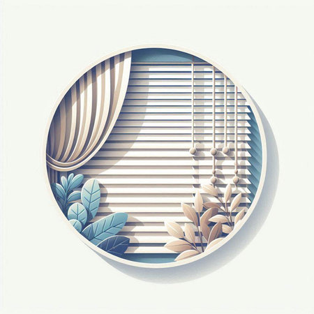 3d illustration of window with blinds and leaves on white backgroundのイラスト素材
