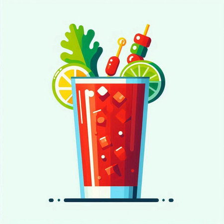 Bloody Mary cocktail with lime and ice. Vector illustration in flat styleのイラスト素材