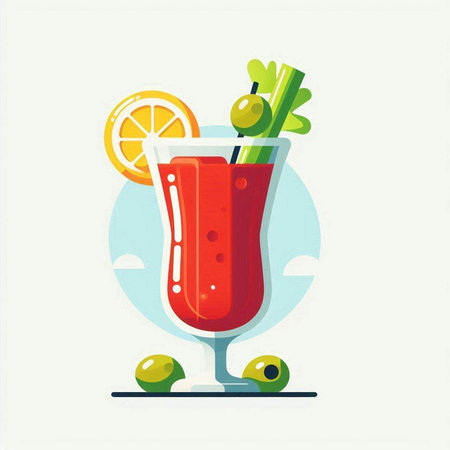 Cocktail with olives and celery. Vector illustration.のイラスト素材