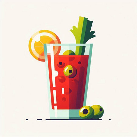 Bloody Mary cocktail with celery, tomato and olives. Vector illustration.のイラスト素材