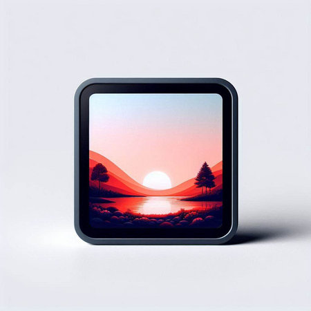 Illustration of a photo frame with a sunset in the background.のイラスト素材