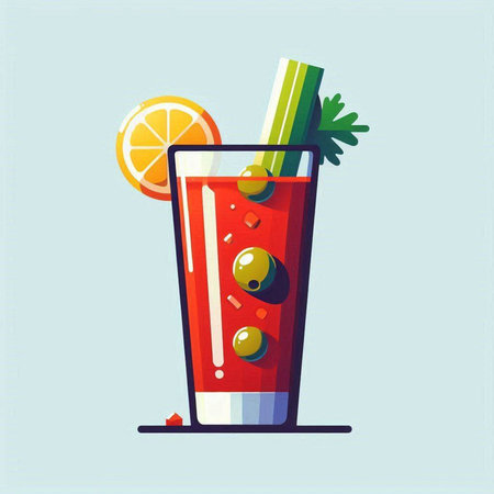 Bloody Mary cocktail with celery and lemon. Flat style vector illustration.のイラスト素材