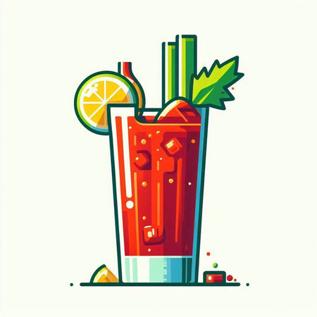 Bloody mary cocktail with lime and celery. Vector illustrationのイラスト素材
