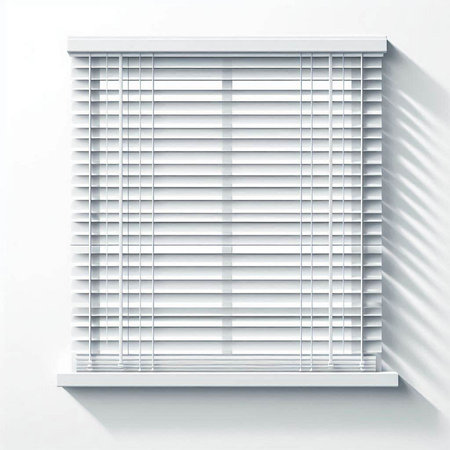 Window with blinds on a white wall. 3d illustration.のイラスト素材