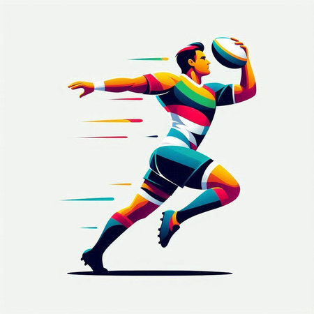 Rugby player with ball. Colorful sport vector illustration.のイラスト素材