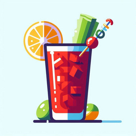 Cocktail with lemon, cherry and ice. Vector illustration.のイラスト素材