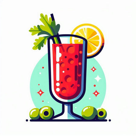 Cocktail with lemon, olives and ice. Vector illustration.のイラスト素材