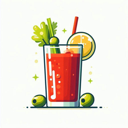 Bloody Mary cocktail with olives and celery, vector illustrationのイラスト素材