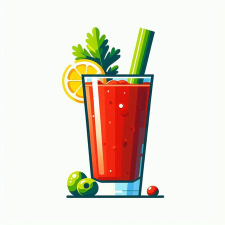 Bloody Mary cocktail with celery and olives. Vector illustrationのイラスト素材