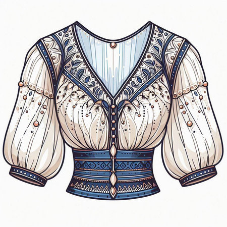 Vintage vector hand drawn illustration of ukrainian blouse.のイラスト素材