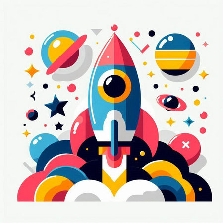 Space rocket with planets and stars. Vector illustration for your design.のイラスト素材