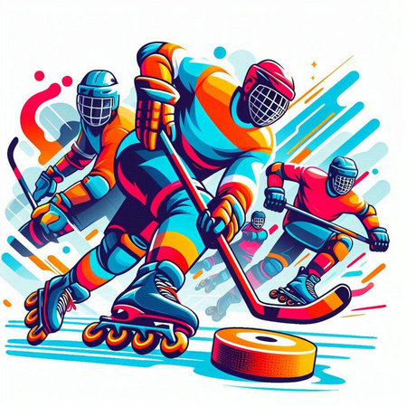 Hockey players on the ice. Colorful vector illustration in retro style.のイラスト素材