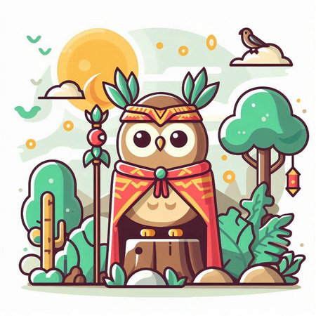 Owl in the forest. Vector illustration in a flat style.のイラスト素材