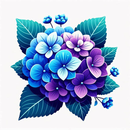 Blue hydrangea bouquet on white background. Vector illustration.のイラスト素材