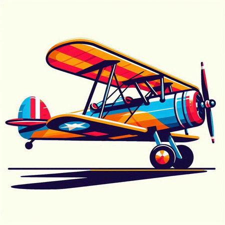 Vintage biplane isolated on a white background. Vector illustration.のイラスト素材