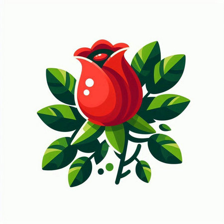 Red rose with green leaves on a white background. Vector illustration.のイラスト素材