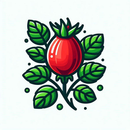 Rosehip icon. Vector illustration of a rosehip with leaves.のイラスト素材
