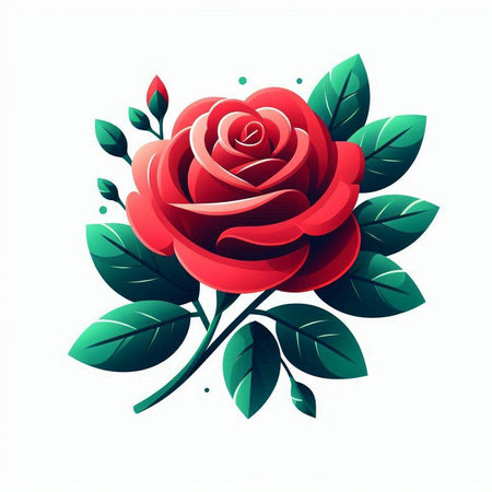 Red rose with green leaves isolated on white background. Vector illustration.のイラスト素材