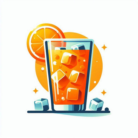 Cocktail with ice cubes and orange slice. Vector illustration.のイラスト素材