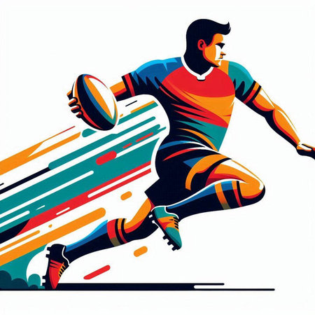 Rugby player in action, vector illustration, eps 10のイラスト素材