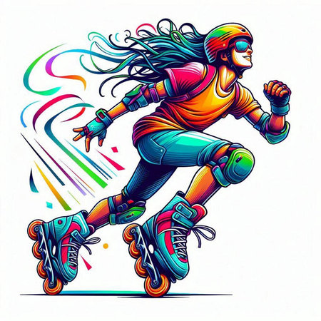Roller skating girl. Colorful vector illustration for your design.のイラスト素材
