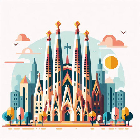 Flat design modern vector illustration concept of Barcelona city skyline, Spain.のイラスト素材