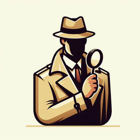 illustration of detective with magnifying glass in hand, vector illustrationのイラスト素材